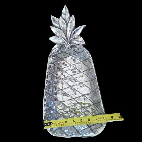Pewter Pineapple Shaped Serving Tray Large Bowl Hand Hammered in Mexico Vintage - Picture 8 of 11